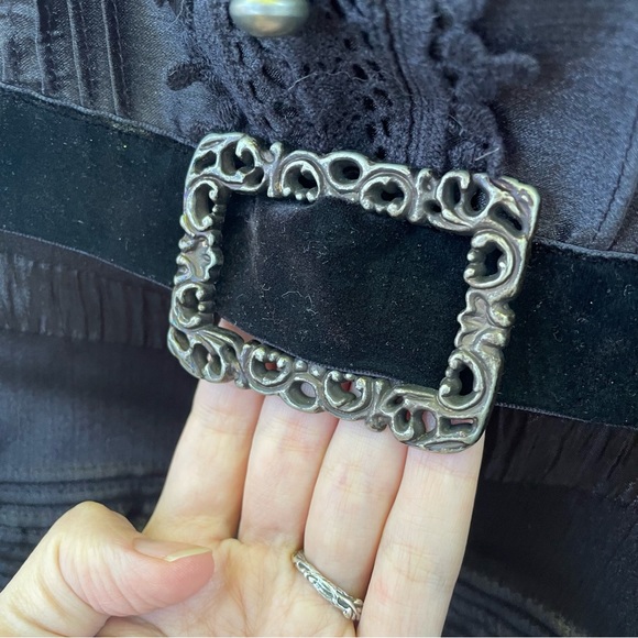 Anna Sui x Target Shift Dress Black Satin 20s Drop Waist Peter Pan Collar - Picture 9 of 15